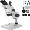 VEVOR Microscopio Trinoculare Digitale Composito Zoom 3.5X-90X Microscopio Biologico Trinoculare Senza Luce da Laboratorio 360° Girevole con Supporto a Colonna Senza Luce