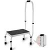 VEVOR Sgabello 1 Gradino Capacità max. 150 kg, 3 Altezza Regolabile con Maniglia Scaletta in Acciaio, Sgabello Portatile per Bambini per Adulti, Scalette Robuste Antiscivolo per Ufficio, Cucina, Bagno