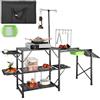 VEVOR Cucina da Campeggio per Cottura Pieghevole Portatile Ripiani Portautensili Materiale in Alluminio Ferro Dimensioni Estese 174 x 50 x 160 cm, Tavolo Pieghevole Portaoggetti da Campeggio per BBQ