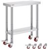 VEVOR Tavolo da Lavoro in Acciaio Inox Piano di Lavoro per Cucina 76x30x86cm Piano di Lavoro Professionale a 4 Ruote per La Preparazione di Alimenti