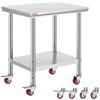 VEVOR Tavolo di Lavoro Banco Lavoro Cucina Commerciale in Acciaio Inox con 4 Ruote Regolabile, Tavolo Piano Doppio 76x60x80cm Acciaio Inox Altezza Regolabile con Ruote Blocco, Banco Lavoro da Cucina