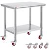 VEVOR Banco da Lavoro Tavolo di Lavoro Banco Lavoro Cucina Commerciale in Acciaio Inox con 4 Ruote Regolabile, Tavolo Piano Doppio 90x60x82cm Acciaio Inox Altezza Regolabile con Ruote Blocco, Banco Lavoro da Cucina