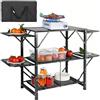 VEVOR Cucina da Campeggio per Cottura BBQ Pieghevole Portatile 2 Ripiani Carico 40 kg Materiale in Alluminio Ferro Dimensioni Estese 126x46x81 cm, Tavolo Pieghevole Portaoggetti da Campeggio per BBQ