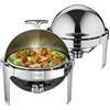 VEVOR Set di Scaldavivande 2 Pezzi in Acciaio Inox per Servizio Buffet Catering Ristorazione Coperchio Arrotolabile Capienza Max. 5,5L, Set di Vassoio di Riscaldamento Scaldavivande Rotonda per Buffet