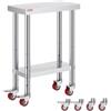 VEVOR Banco da Lavoro Tavolo di Lavoro Banco Lavoro Cucina Commerciale in Acciaio Inox con 4 Ruote Regolabile, Tavolo Piano Doppio 61x30x86cm Acciaio Inox Altezza Regolabile con Ruote Blocco, Banco Lavoro da Cucina