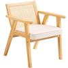 VEVOR Sedia in Rattan 1 Pezzo Sedia da Pranzo Moderna della metà Secolo con Braccioli, Sedia Imbottita con Schienale in Rattan, Sedia per Sala da Pranzo in Rattan per Soggiorno, Camera da Letto, Beige