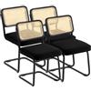 VEVOR Sedie in Rattan, Set di 4, Sedia da Pranzo Moderna della metà del secolo, Sedia Imbottita in Velluto con Schienale in Rattan, Sedie per Sala da Pranzo Intrecciate per Soggiorno, Ufficio, Nero