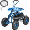 VEVOR Sedile da Giardino a Rotelle Sgabello da Giardinaggio Girevole a 360° su Ruote Gonfiabili Carrello da 25,4cm con Sedile 760x450x960 mm Manico Allungabile Vassoio Porta Attrezzi per Patio Cortile