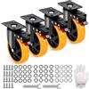 VEVOR Ruote Girevoli Set di 4 Rotelle per Mobili Industriali Ruote Silenziose in PVC Diametro da 127mm con Freno di Bloccaggio A/B Capacità di Carico 204kg per Rotella per Carrelli da Banco da Lavoro
