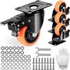 VEVOR Ruote Girevoli Set di 4 Rotelle per Mobili Industriali Ruote Silenziose in PVC Diametro da 76,2mm con Freno di Bloccaggio A/B Capacità di Carico 113kg per Rotella per Carrelli da Banco da Lavoro