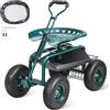 VEVOR Sedile da Giardino a Rotelle Sgabello da Giardinaggio Girevole a 360° Ruote Gonfiabili Diametro 25,4cm con Sedile 760x450x960mm Manico Allungabile Vassoio Porta Attrezzi per Cortile Colore Verde