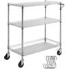 VEVOR Carrello da Cucina, 3 Livelli Carrello da Laboratorio con Capacità di 300 kg, Carrello di Servizio Telaio Cromato, Carrello Portaoggetti, Carrello di Trasporto 6 Ganci, per Uso Interno Esterno