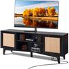 VEVOR Mobile TV in Rattan 1905 mm, Supporto TV Boho con Anta in Rattan, Centro Intrattenimento con Presa Integrata, Armadietto 2 Ripiani, Console TV Moderna per Soggiorno, Sala Multimediale, Nero