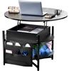 VEVOR Tavolino da Caffè con Piano Sollevabile 900 x 900 x 510 mm Tavolino da Caffè Rotondo con Tasche Portaoggetti Extra, Tavolino da Caffè Sollevabile Capacità di Carico 50 kg per Soggiorno, Nero