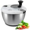 VEVOR Centrifuga per Pulizia Insalata in Acciaio Inox 4,5L, Lavatrice per Verdura Frutte, Asciugatrice Manuale con Coperchio per Verdure, Erbe, Bacche, Frutta, Senza BPA, Ciotola per Pulizia Verdure