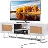 VEVOR Mobile TV in Rattan, Stile Moderno Mid Century per Televisori da 1651 mm, Boho con Presa Integrata e Porte USB, Ripiani Regolabili per Soggiorno, Sala Multimediale Bianco