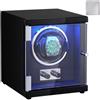 VEVOR Caricaorologi, Caricaorologi singolo per orologio automatico da uomo e da donna, con motore giapponese super silenzioso, luce LED blu e adattatore, guscio ad alta densità e PU nero