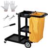 VEVOR Carrello per Pulizia di Servizio 3 Ripiani con Sacco per Raccolta Spazzatura Ruote in PVC Capacità Carico Max. 90,7kg, Carrello di Pulizia 3 Ripiani PP Sacco Raccolta Hotel Aeroporto Magazzino