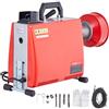 VEVOR Sturatubi Elettrico 20 m x 16 mm Macchina Pulisci Tubi Alimentazione Manuale 250 W, 7 Taglierine, 2 Cavi in Acciaio 20 m x 16 mm/4,6 m x 9,5 mm, Comando CW/CCW per Tubi da 4-10 cm Fai-da-te
