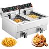 VEVOR Friggitrice Commerciale, Macchina Friggitrice Elettrica Doppia Vasca 3000 W con Cestello in Acciaio Inox 11 L con Filtraggio dell'Olio, Controllo Tempo Temperatura, Friggitrice da Cucina