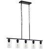 VEVOR Lampadari a Sospensione per Isola Cucina 5 Luci, Lampadario Regolabile per Sala da Pranzo 60W Struttura in Metallo, Paralume in Vetro Trasparente 4 Aste 2 Catene in Metallo, Sala da Pranzo, E27