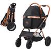 VEVOR Passeggino per Cani 4 Ruote Girevoli Passeggino per Animali Carico 30 kg Passeggino per Gatti con Freni Supporto Rimovibile Cestino Portaoggetti Cuscino per Cani di Piccola/Media Taglia, Nero