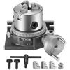 VEVOR Mandrino Girevole per Fresatrici Diametro 100 mm, Modello Orizzontale Verticale Tavola Girevole per Fresatura di Precisione, Mandrino a 3 Griffe da 80 mm Bulloni M10 Indicizzazione di Fresatura