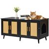 VEVOR Copertura per Lettiera per 2 Gatti, Toilette per Gatti con Ante Decorate in Rattan, Armadietto in Legno per Nascondere Lettiere per Gatti, Mobiletto da Soggiorno 1,19 x 0,5 x 0,55 m, Nero