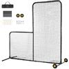 VEVOR Rete di battuta 213x106x213 cm, Griglia di sicurezza da baseball softball, Griglia da battuta portatile con protezione, Borsa per il trasporto e ruote, Rete da lancio per softball Nero
