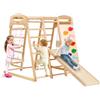VEVOR Parco Giochi per Bambini per Interni, Parco Giochi in Legno al Coperto con Scaletta in Legno e Corda Scaletta in Rete Altalena Struttura per Arrampicata Scivolo Parete per Arrampicata Taglia L