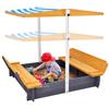 VEVOR Sabbiera in Legno con Tettuccio 1200 x 1200 x 1455 mm Sabbiera con Panche Pieghevoli, Rivestimento del Fondo, Sabbiera per Bambini in Legno per Cortile all'aperto, Spiaggia, Parco, per 3-12 Anni
