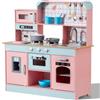 VEVOR Giocattolo Cucina per Bambini, Set Giocattolo da Cucina per Bambini in Legno con Luci Suoni Macchina per Ghiaccio Forno Lavello Microonde Frigorifero Utensili, Giocattolo Cucina, 24 pz, Rosa