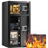VEVOR Cassaforte a Doppia Anta da 155,7 L con Serratura a Chiave e Password, Cassaforte con Borsa Ignifuga, Portachiavi, Luce LED, 2 Divisori Regolabili Rimovibili per Denaro documenti Gioielli Nero