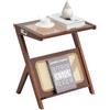 VEVOR Tavolino in Rattan di Bambù Intrecciato a Forma di Z con Piano in Vetro Temperato, Tavolino Boho Moderno da 500 mm con Contenitore e Gambe in Bambù Naturale per Soggiorno, Camera da Letto