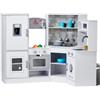 VEVOR Giocattolo Cucina per Bambini, Set Giocattolo da Cucina ad Angolo in Legno con Luci Suoni Macchina per Ghiaccio Forno Lavello Microonde Frigorifero Utensili, Giocattolo Cucina, 24 pz, Bianco