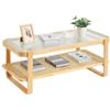 VEVOR Tavolino Rettangolare in Rattan, Tavolo da Salotto con Piano in Vetro Temperato, Mobile Contenitore Moderno Tavolino da 115 cm, con Gambe in Legno Naturale, per Camera da Letto e Piccoli Spazi