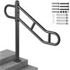 VEVOR Corrimano Singolo per Esterni 1029 mm x 900 mm Corrimano per Scale Piegato in Metallo 1 a 3 Gradini, Ringhiera per Scale in Acciaio al Carbonio, 2 Barre Trasversali Antiscivolo per Garage