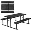 VEVOR Tavolo da Picnic Pieghevole 1795 x 1600 x 755 mm con Panche, Set di Panche da Esterno in Acciaio con Foro per Ombrellone, Grande Tavolo da Pranzo Esterno per Patio, Giardino, Bordo Piscina, Nero