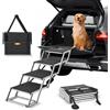 VEVOR Scala Gradini Larghi per Auto per Cani 4 Gradini, Rampa Pieghevole con Superficie Antiscivolo, Animali Domestici Gradini Portatili in Alluminio Leggero per SUV e Camion, Supporta Fino a 68 KG