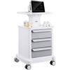 VEVOR Carrelli da Laboratorio a 4 Ripiani con 3 Cassetto 1 Vassoio Superiore 4 Ruote, Carrello Medico Mobile Materiale ABS Consilenziose, Carrelli per Laboratorio, Clinica, Ospedale, Salone, Bianco