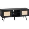 VEVOR Mobile TV in Rattan, Mobile TV Boho per TV, Moderno di metà secolo, Console TV Rattan con Ripiani Regolabili per Soggiorno, Sala Multimediale, Studio, 120 x 40 x 49 cm, 2 Ante 2 Cassetti, Nero