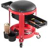 VEVOR Sgabello da Meccanico con Ruote, Sedile da Garage, Capacità 136 kg Sedile Imbottito, Altezza Fissa, Vassoio Portautensili e 2 Cassetti, per Garage, Officina e Riparazione Auto, Rosso Nero