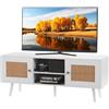 VEVOR Mobile TV in Rattan, Mobile TV Boho per TV, Moderno di metà secolo, Console TV Rattan con Ripiani Regolabili Soggiorno, Sala Multimediale, Studio, 120 x 40 x 49 cm, 2 Ante 2 Cassetti, Bianco