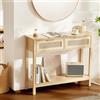 VEVOR Tavolo Consolle in Rattan 1000 x 295 x 815 mm Tavolo Ingresso con Porta Scorrevole in Rattan Naturale, Tavolo Consolle Divano per Soggiorno, Studio, Ingresso o Parete TV, Naturale