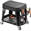 VEVOR Sgabello da Meccanico, Capacità di 136 kg Sgabello da Garage Girevole a 360° con Ruote, Vassoio Portautensili e Portacacciavite, Resistente, per Garage, Officina e Riparazione Auto, Nero
