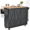 VEVOR Carrello da Cucina, Carrelli Mobili, Piano Ribaltabile in Legno 1150 mm con Mobiletto Portaoggetti, Tavolo con Rotelle, Porta Spezie e Asciugamani, Cassetto Ganci, Isole Portatili Ruote, Nero