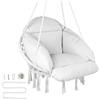 VEVOR Poltrona sospesa, 120 kg, Poltrona sospesa girevole in macramè, Cuscino, Materiali montaggio, Corda di cotone, Poltrona relax con frange, per camera da letto, giardino, Interno, Esterno, Bianco