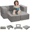 VEVOR Divano Modulare per Bambini 4 Pezzi, Divano Componibile per Bambini con Fodera Rimovibile, Sedia Schiuma Fai da Te, Mobili Creativi per Sala Giochi per Bambini Piccoli che Leggono, Grigio Scuro