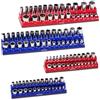 VEVOR Set di Organizzatore per Prese Magnetiche, 4 Porta Prese Magnetici, Vassoi Prese Metriche SAE 1/4 3/8 Pollici Contengono Fino a 108 Prese Standard e Profonde, Blu e Rosso (Prese Non Incluse)