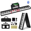 VEVOR 88 Tasti Tastiera Pieghevole Pianoforte, Bluetooth e MIDI, Digitale Pianoforte con Pedale Sustain Sensibile al Tocco Tasti Borsa, Ricaricabile Tastiera per Principianti Adolescenti Adulti, Nero